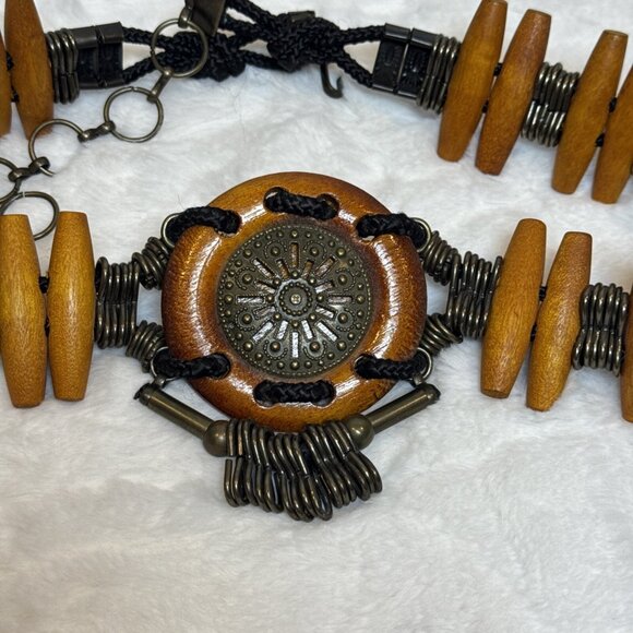 Native American Inspired Bone Style Metal Boho Hippie Corded Belt Medium - Picture 2 of 9